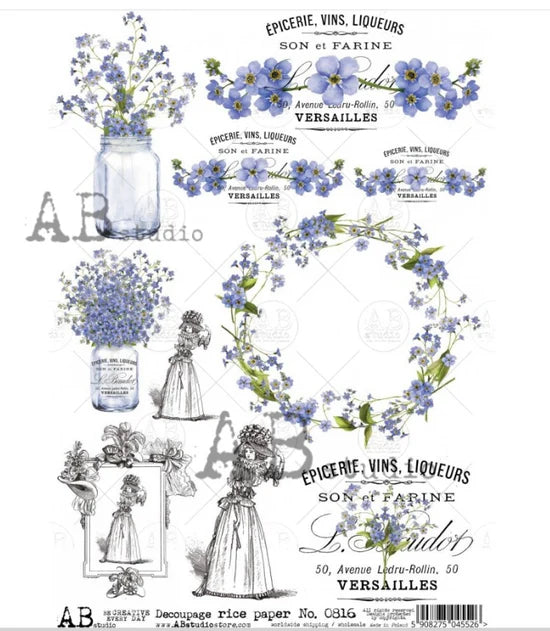 A4 Lavender and Labels Decoupage Paper - AB 0816