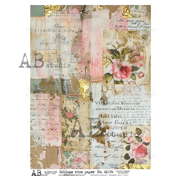 A4 Shabby College Decoupage Paper - AB 6094