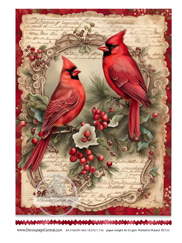 A4 Christmas Cardinals Decoupage - DC153