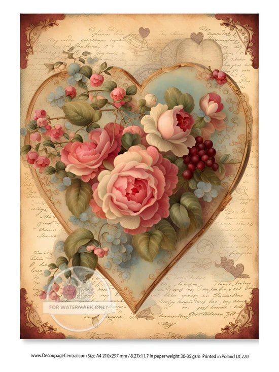 A4 Victorian Heart Rice Paper - DC220