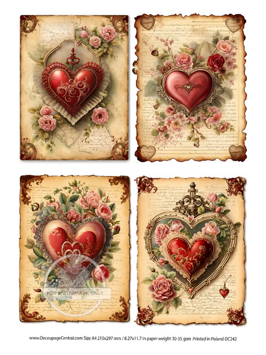 A4 Just Hearts Decoupage Paper DC242