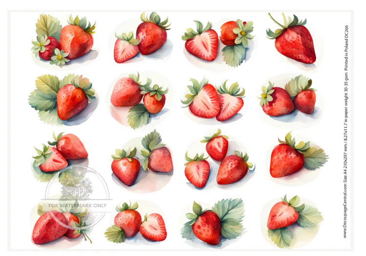 A4 Nuthin But Strawberries Decoupage Rice Paper - DC266