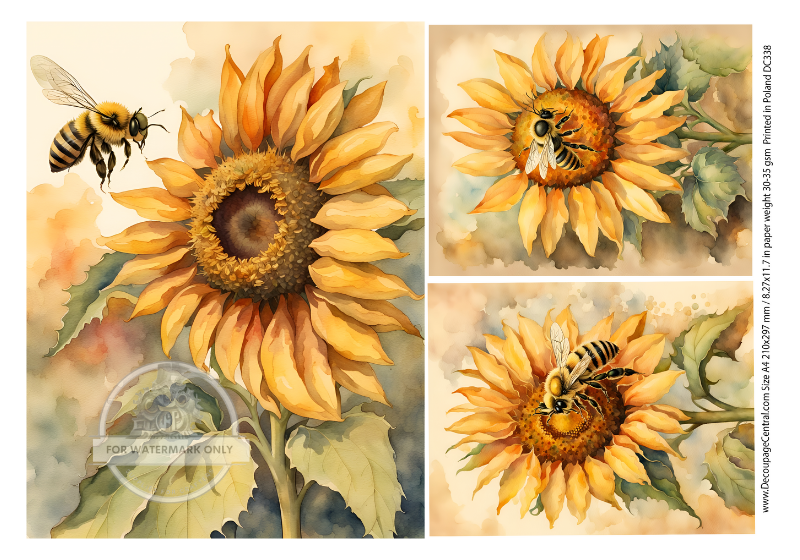 A4 Bee 'n Sunflowers DC338 - Decoupage Central