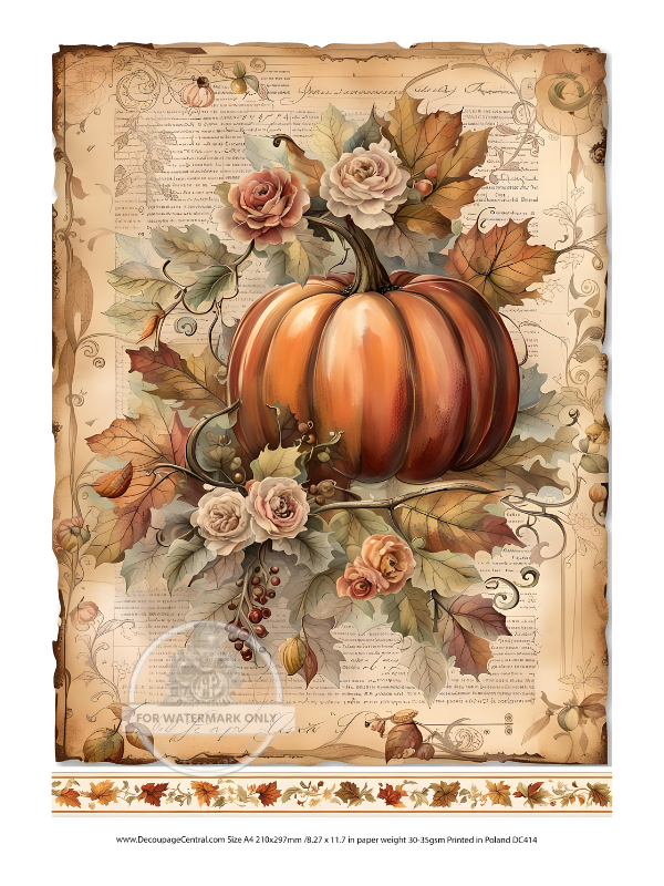 A4 Autumn Pumpkin Floral DC414 - Decoupage Creations