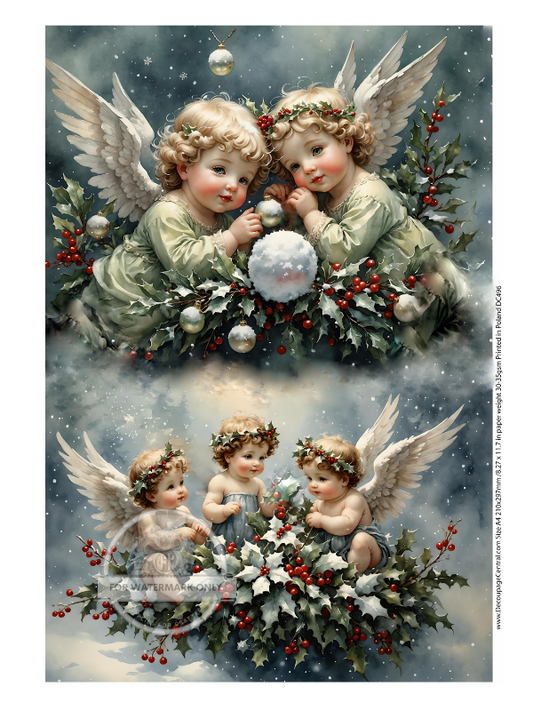 A4 Christmas Cherubs DC496 - Decoupage Central