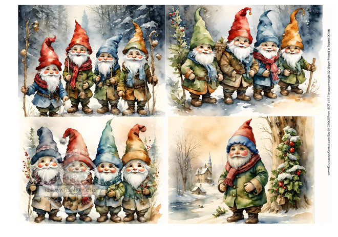 A4 Christmas Gnome Quad Rice Paper - DC498