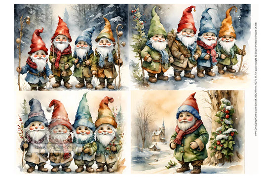 A4 Christmas Gnome Quad Rice Paper - DC498