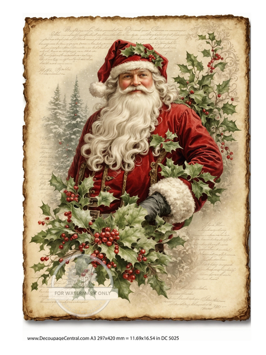 Vintage Santa surrounded by holly