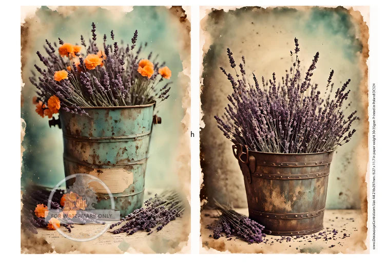 A4 The Old Bucket Lavender Decoupage - DC524