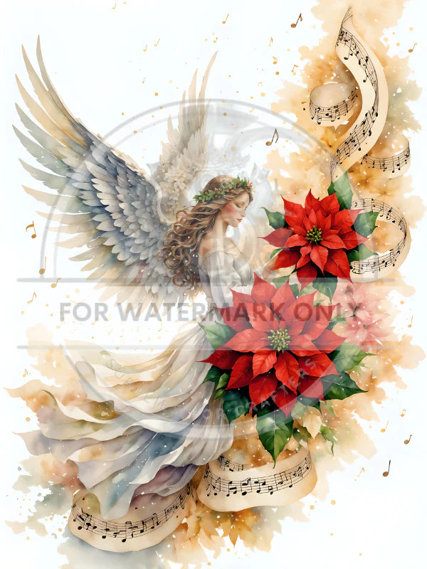 A4 Poinsettia Angel Decoupage - DC572