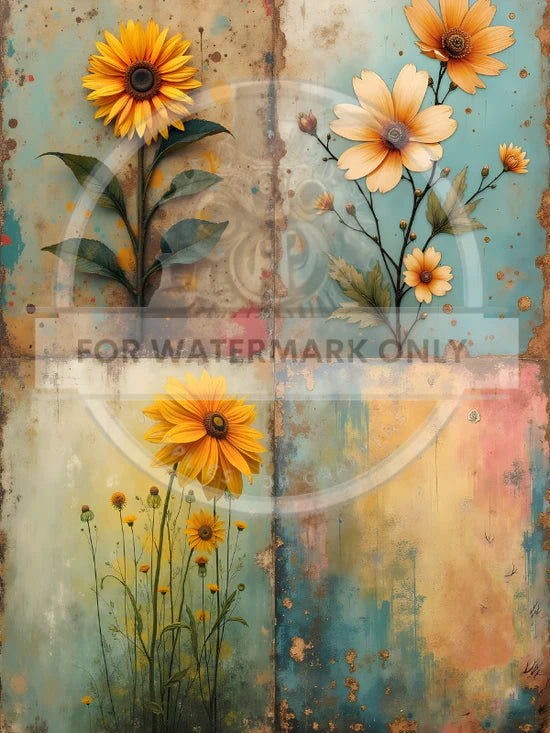 A4 Patina Flower Quad Decoupage Paper - DC629
