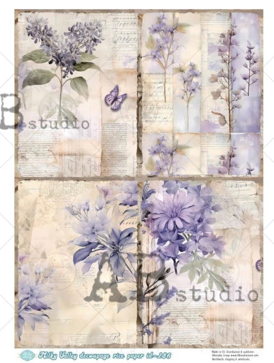 A4 Lilac and Lavender Squares Decoupage Paper - ID186