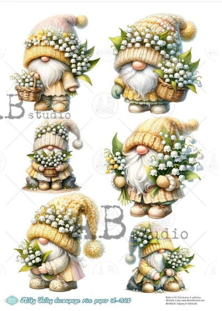 A4 Spring Gnome Decoupage Paper - ID-320