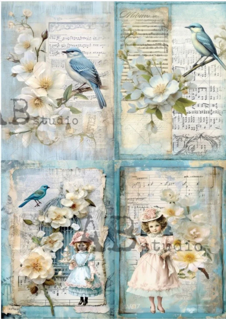 A4 Blue Bird Quad Decoupage Paper - ID-89