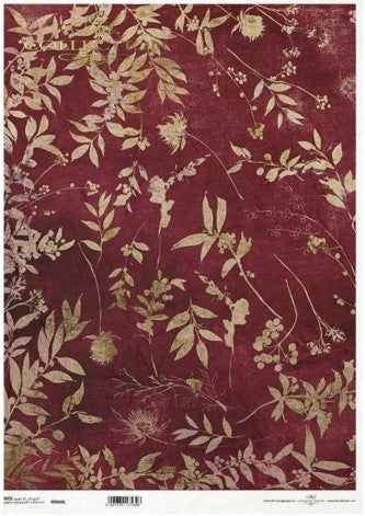 A3 Maroon with Gold Leaf Background R0944L - ITD