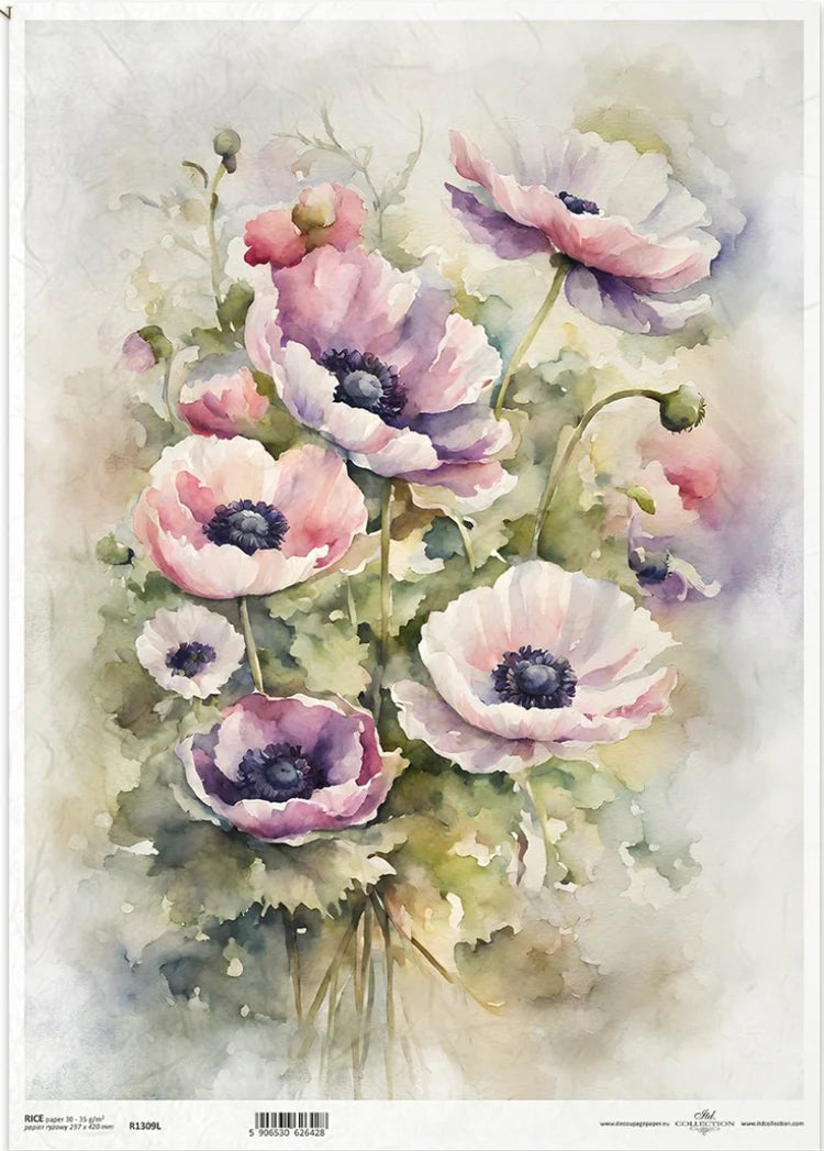 A3 Anemone Decoupage Rice Paper - ITD R1309L