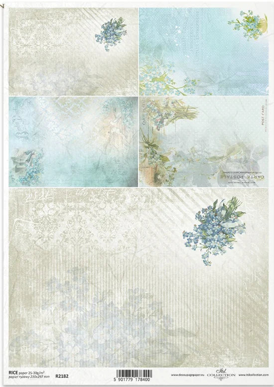 A4 Blue and Cream Background Decoupage Paper - ITD R2182