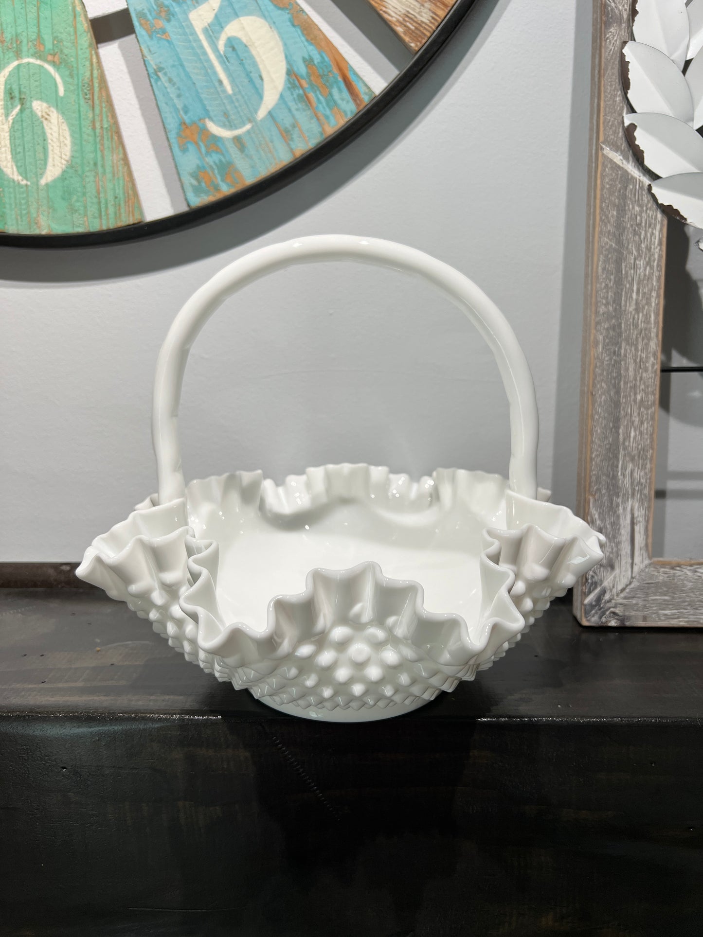 Large Vintage Fenton Milk Glass Basket