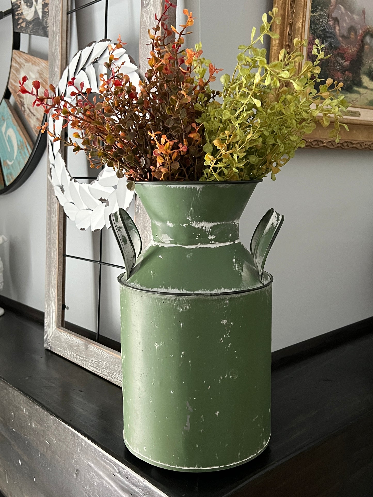 Decorative Metal Milk Can with Greenery