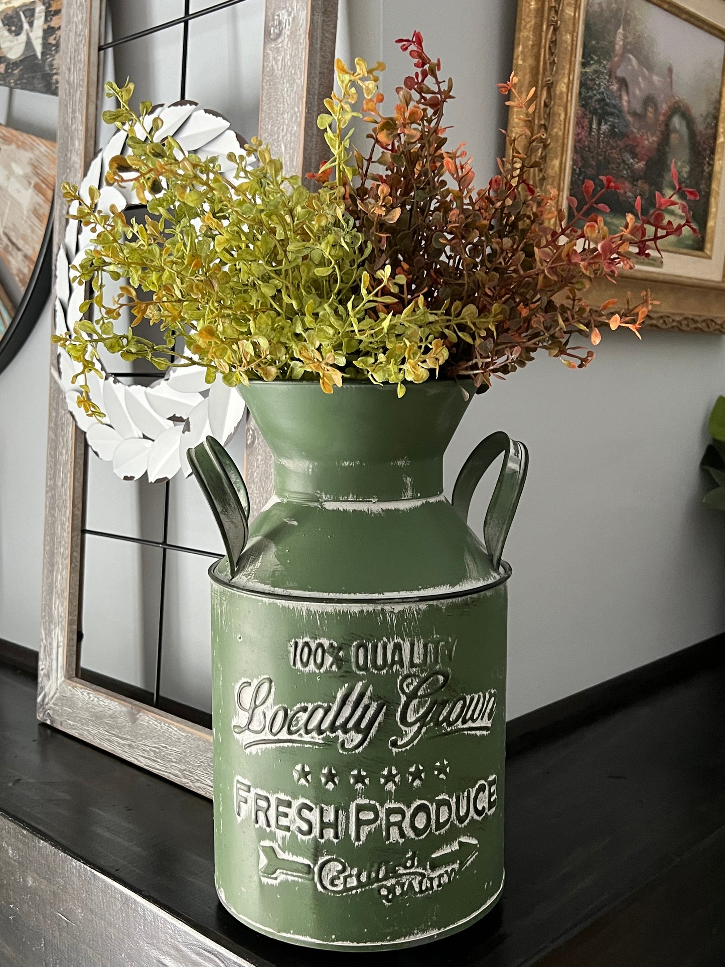 Decorative Metal Milk Can with Greenery