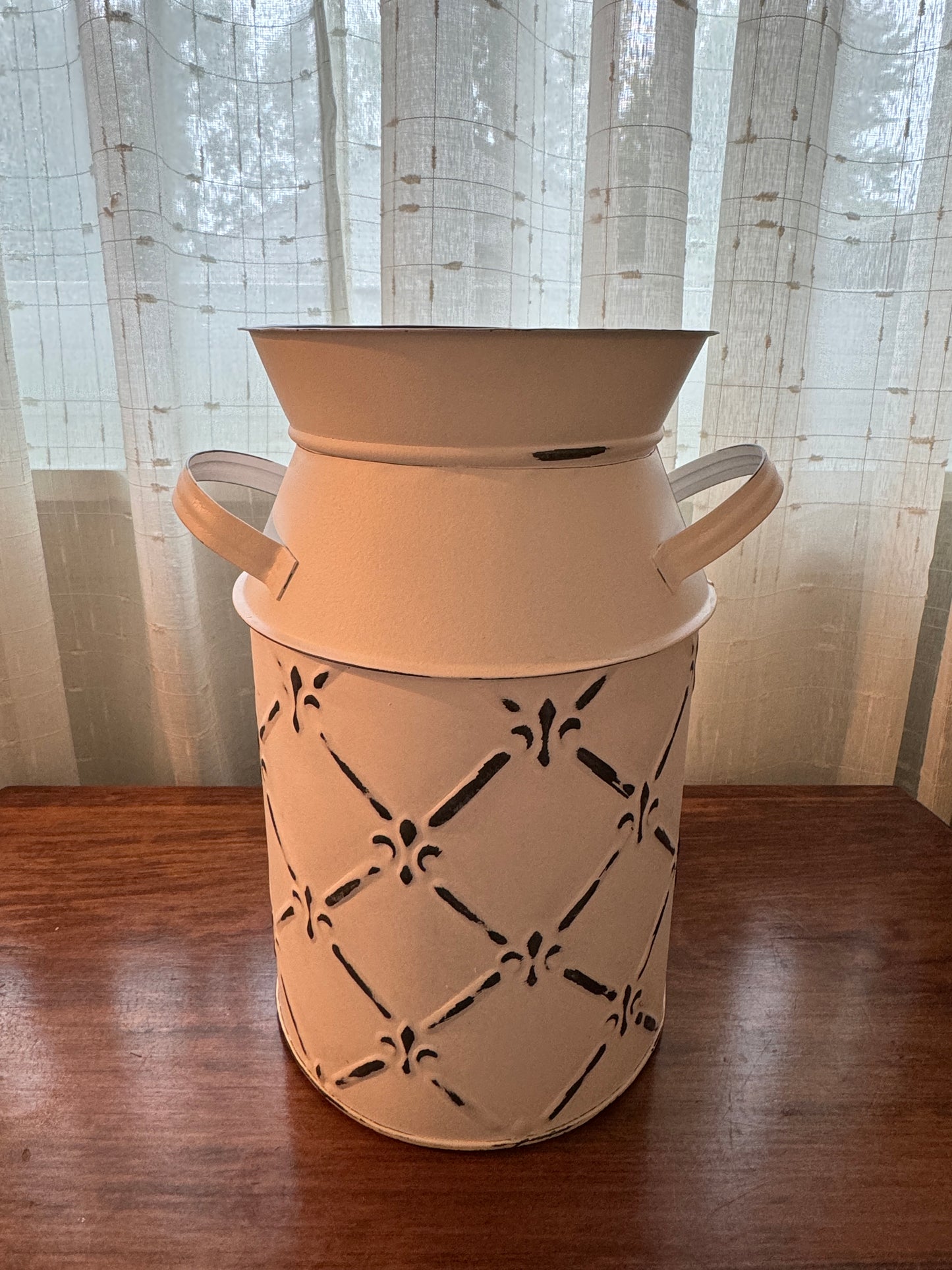 White Fleur De Lis Milk Can