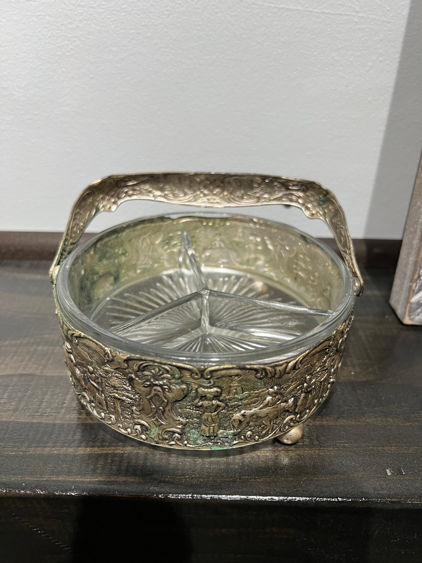 Vintage Silverplated Divided Glass Dish "Basket"