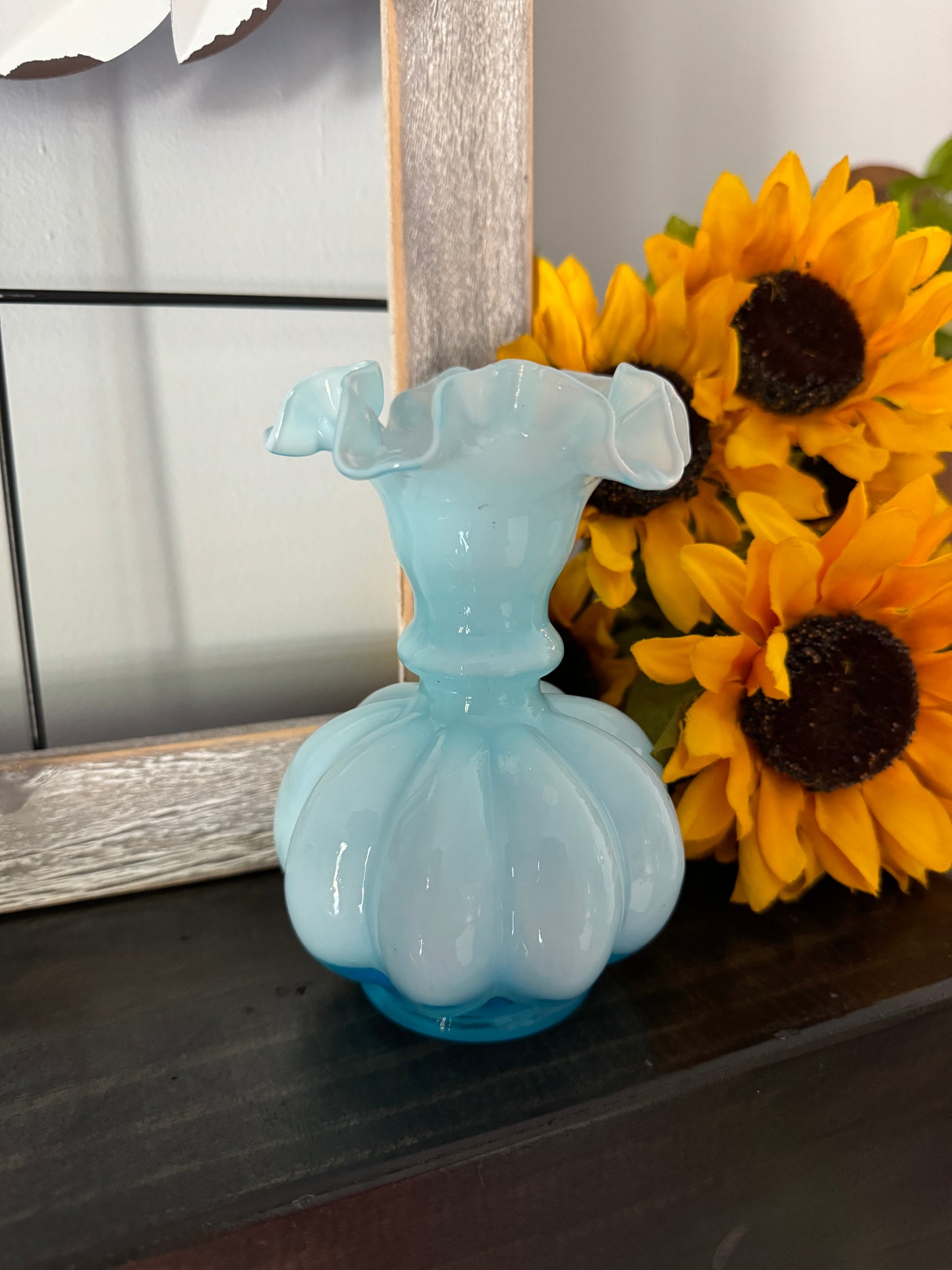 Vintage Fenton Blue Overlay Vase