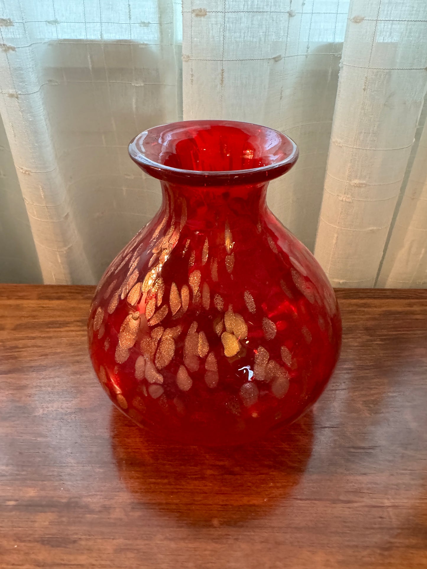 Vintage MCM Red Art Glass with Gold Accents