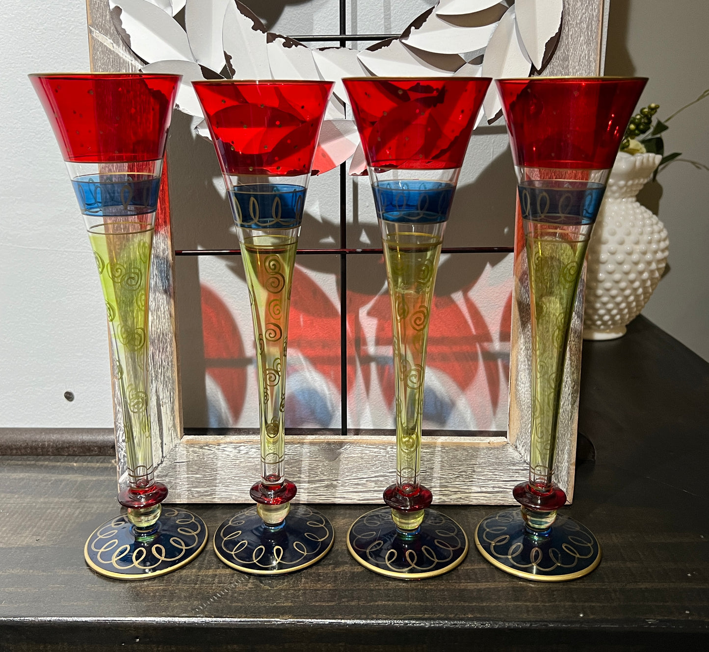 Set of 4 Champagne Flutes - Handpainted