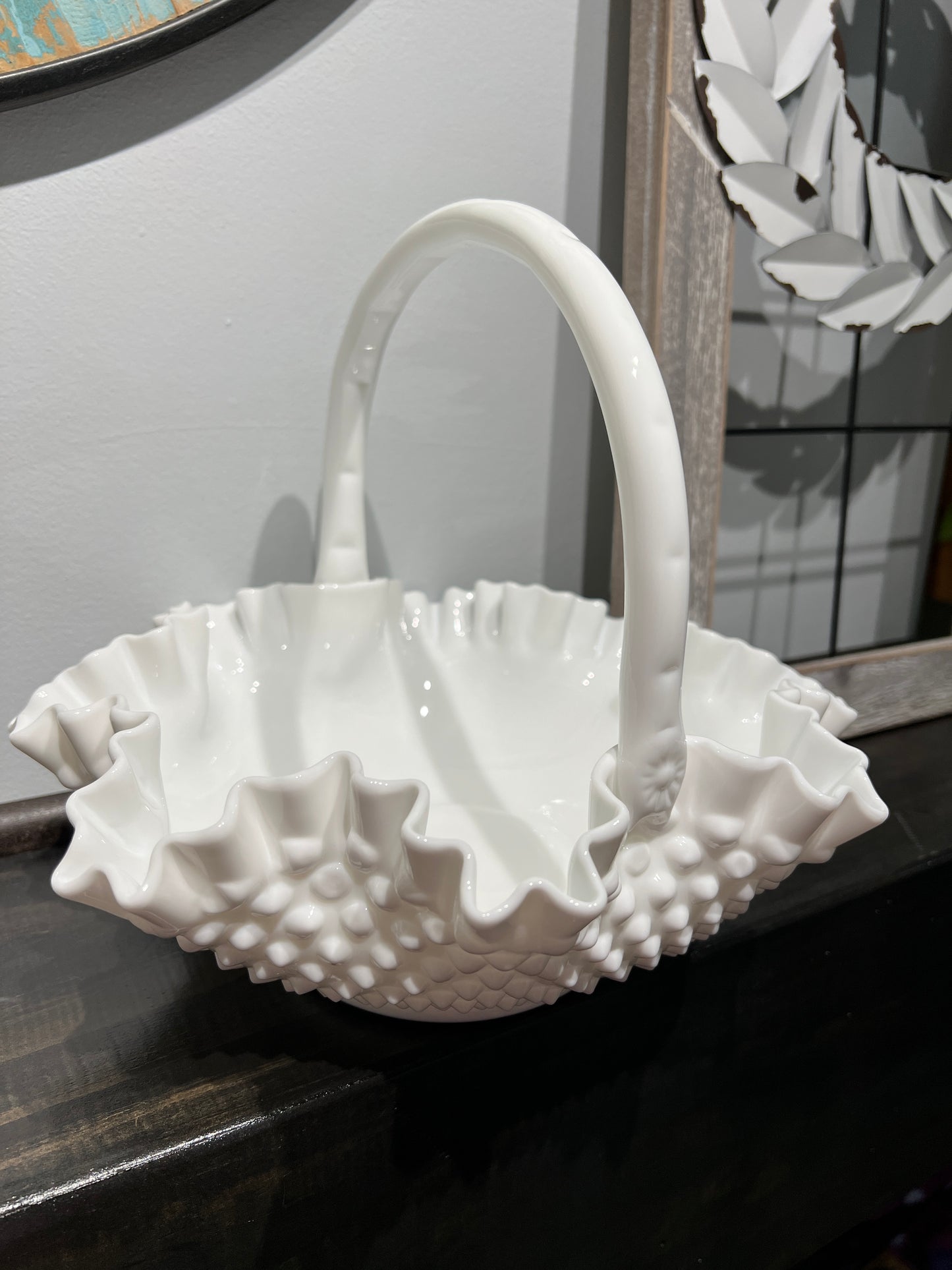 Large Vintage Fenton Milk Glass Basket