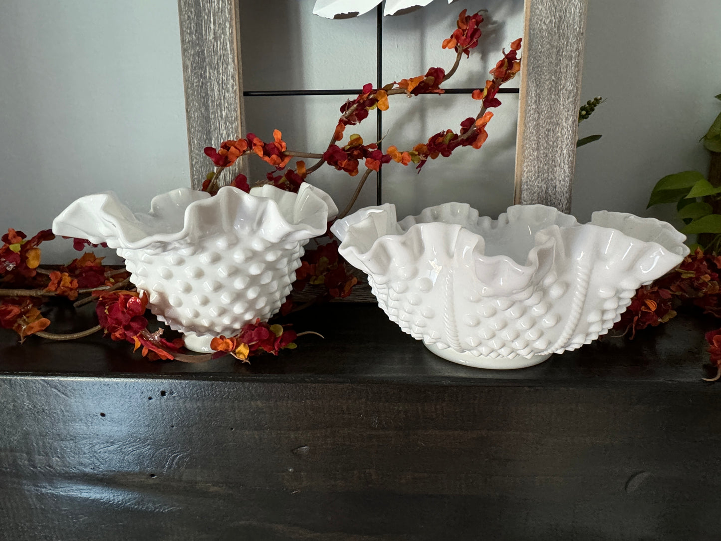 Vintage Fenton Milk Glass Ruffled Bowls