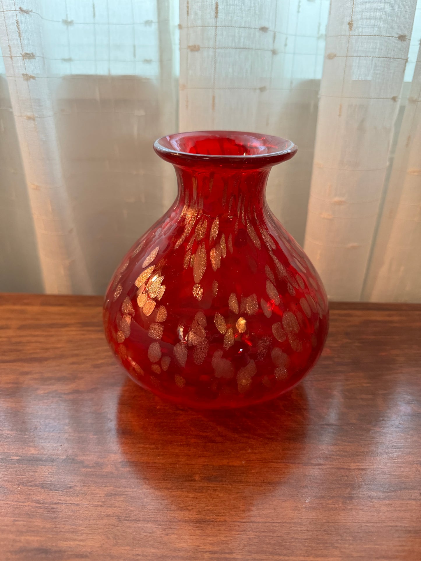 Vintage MCM Red Art Glass with Gold Accents