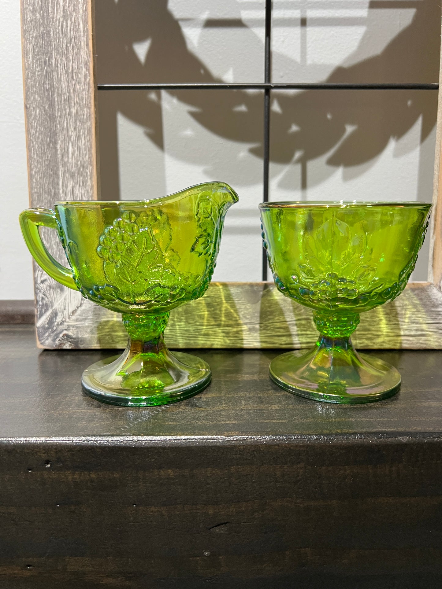 Vintage "Harvest" Indiana Carnival Glass Creamer + Sugar Bowl