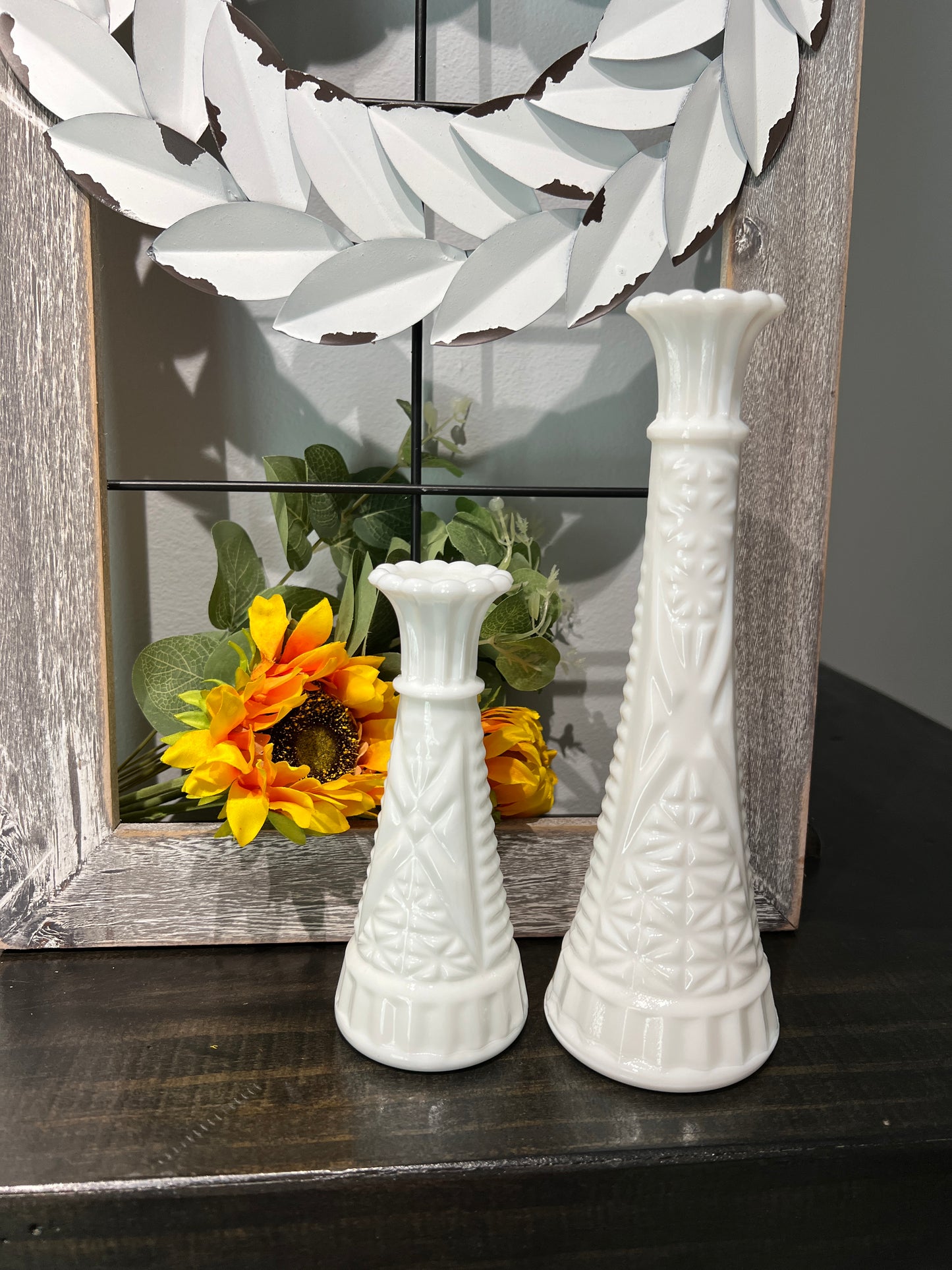 Set of Vintage Milk Glass Vases