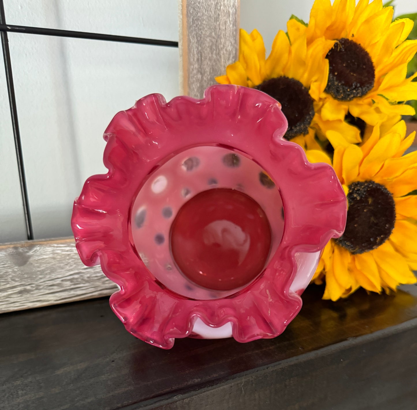 Vintage Fenton Coin Dot Cranberry Opalescent Bowl