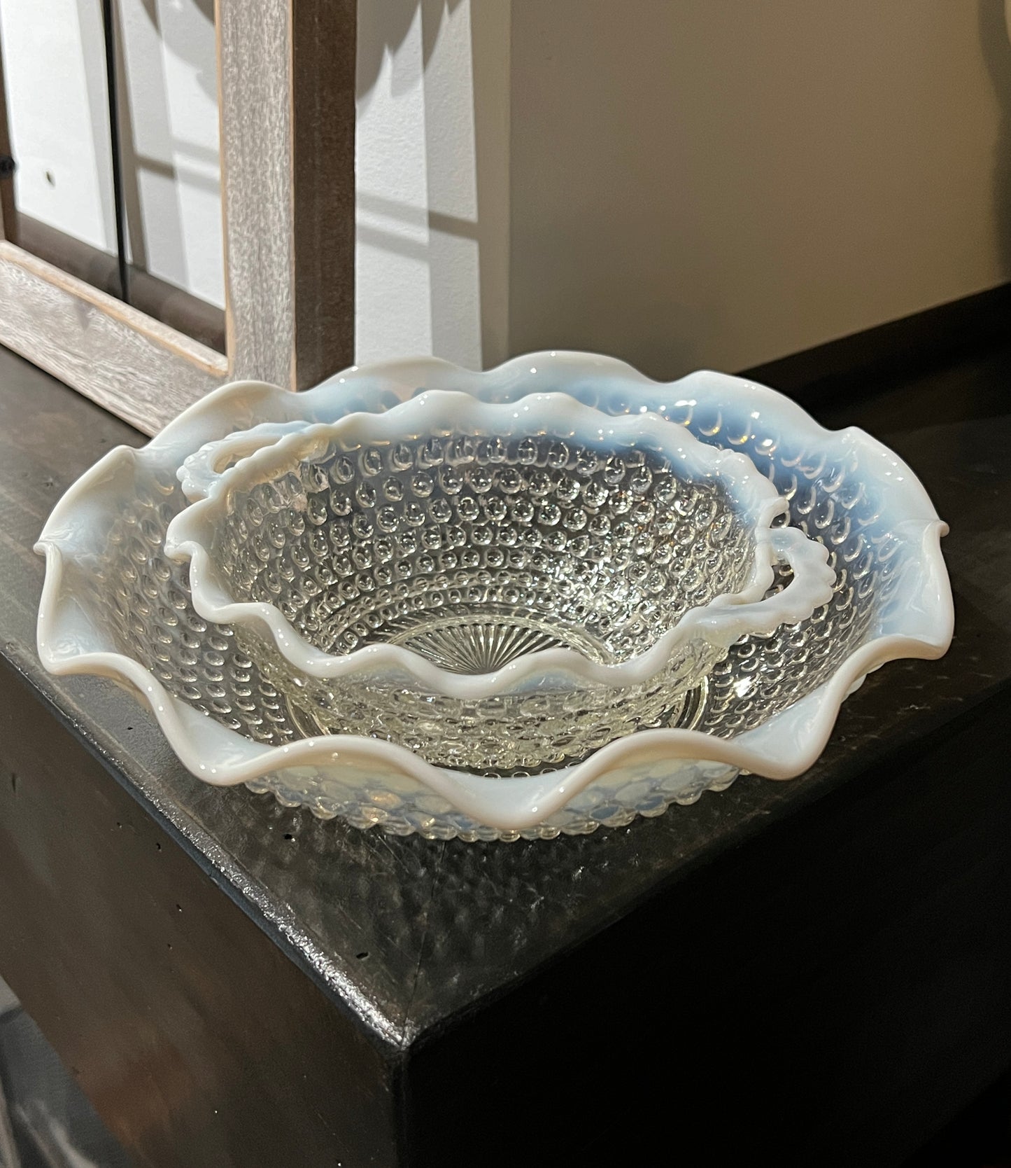 Vintage Hobnail Opalescent Moonstone Bowl Set