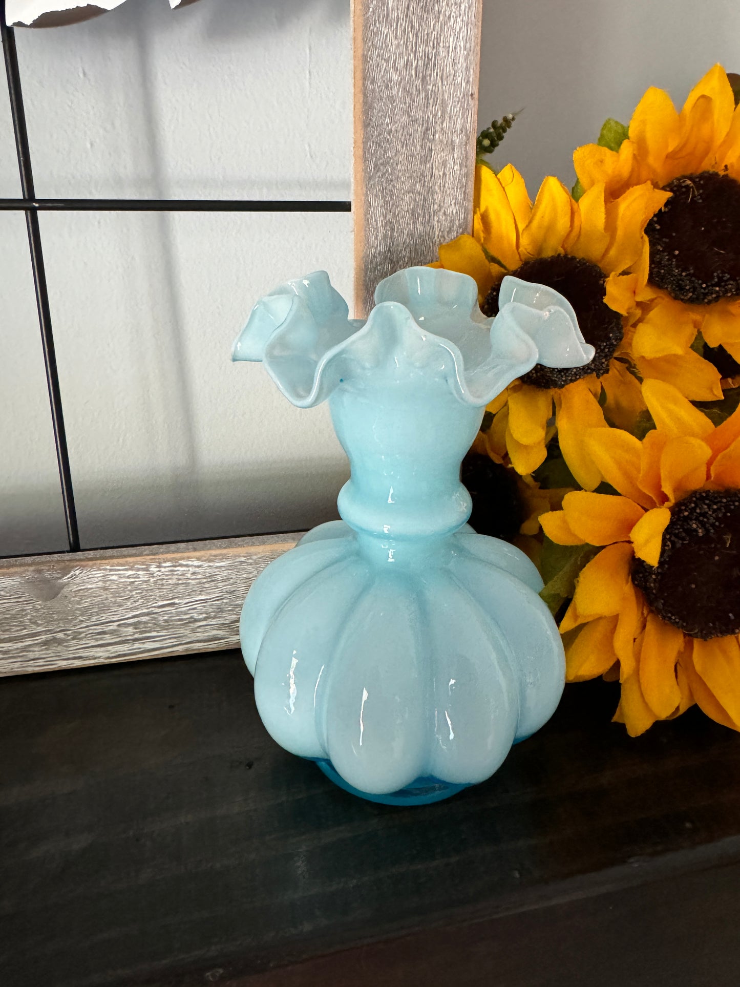 Vintage Fenton Blue Overlay Vase