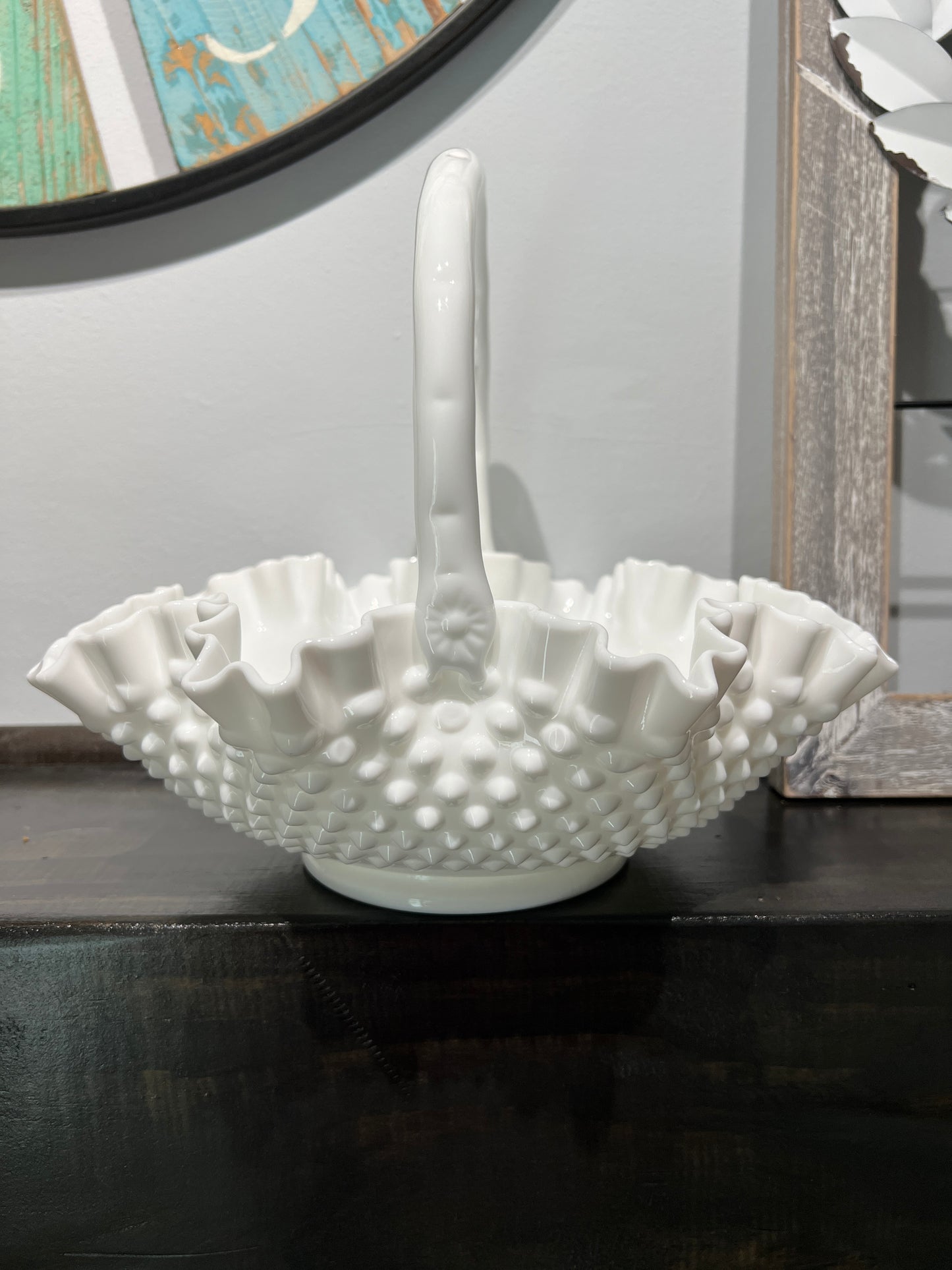 Large Vintage Fenton Milk Glass Basket