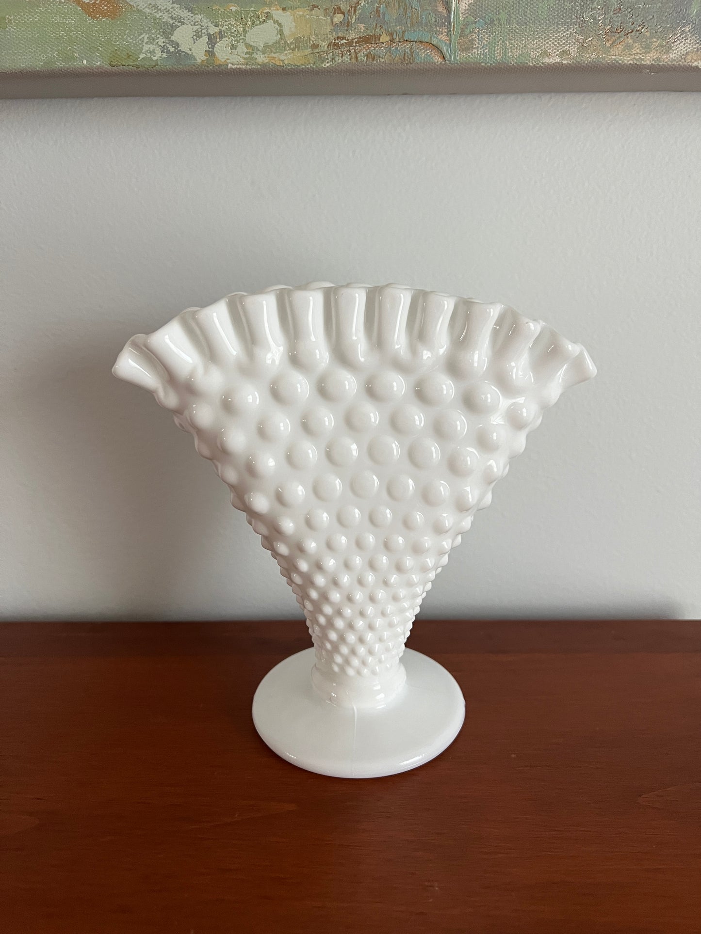 Vintage Fenton Hobnail Milk Glass Fan