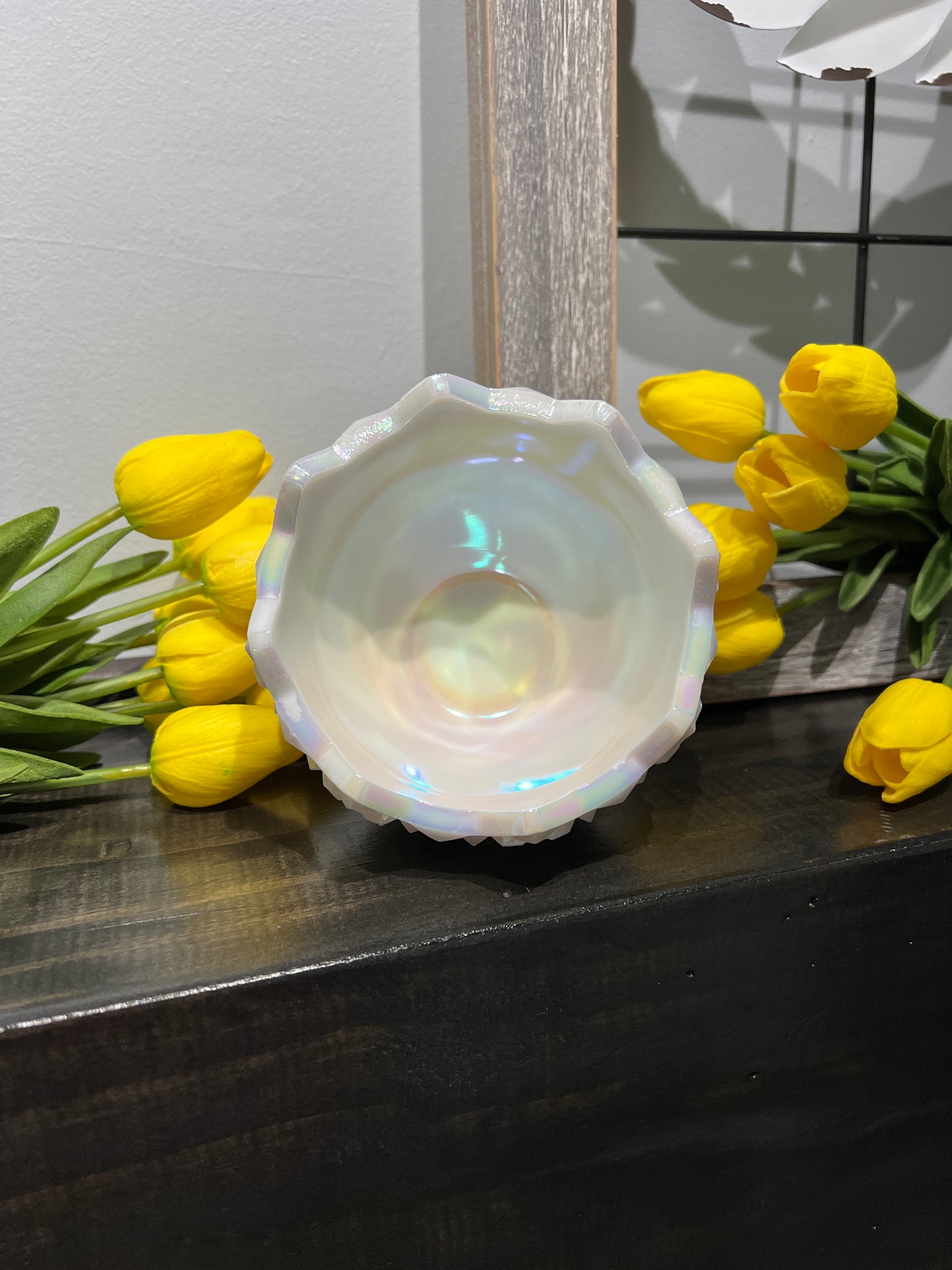 Vintage Opalescent Westmoreland Old Quilt Milk Glass Bowl