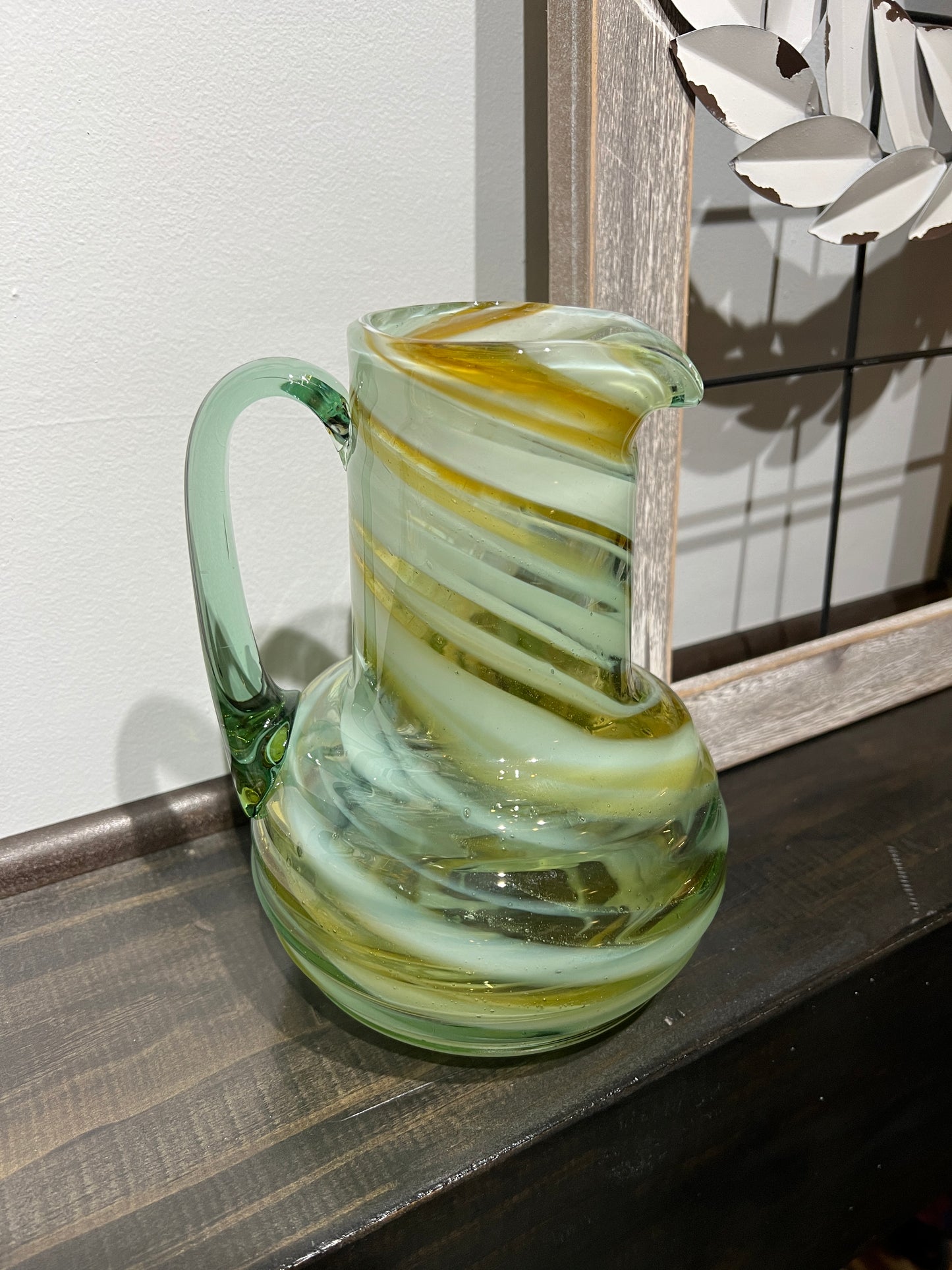 Vintage Art Glass Swirl Pitcher