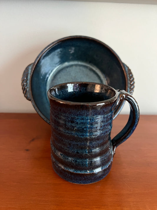 Deep Blue Handmade Pottery Bowl + Mug