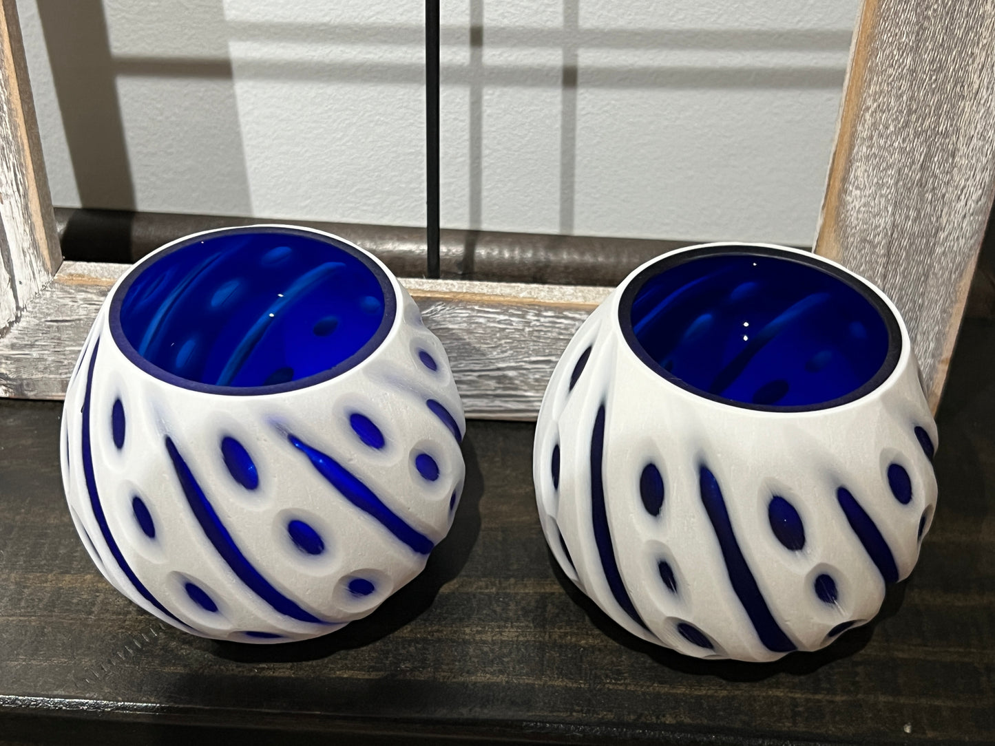 Rare 1970's Blue & White Votives