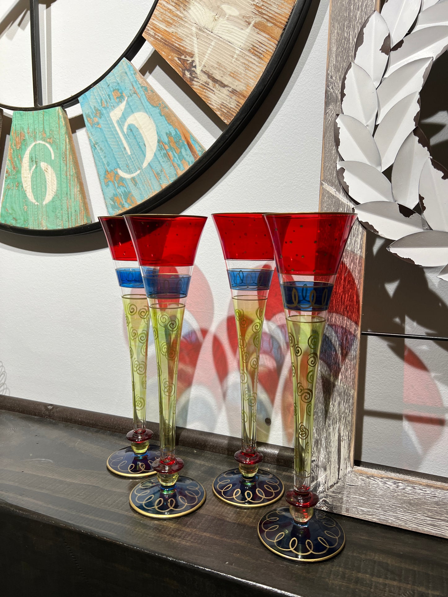 Set of 4 Champagne Flutes - Handpainted