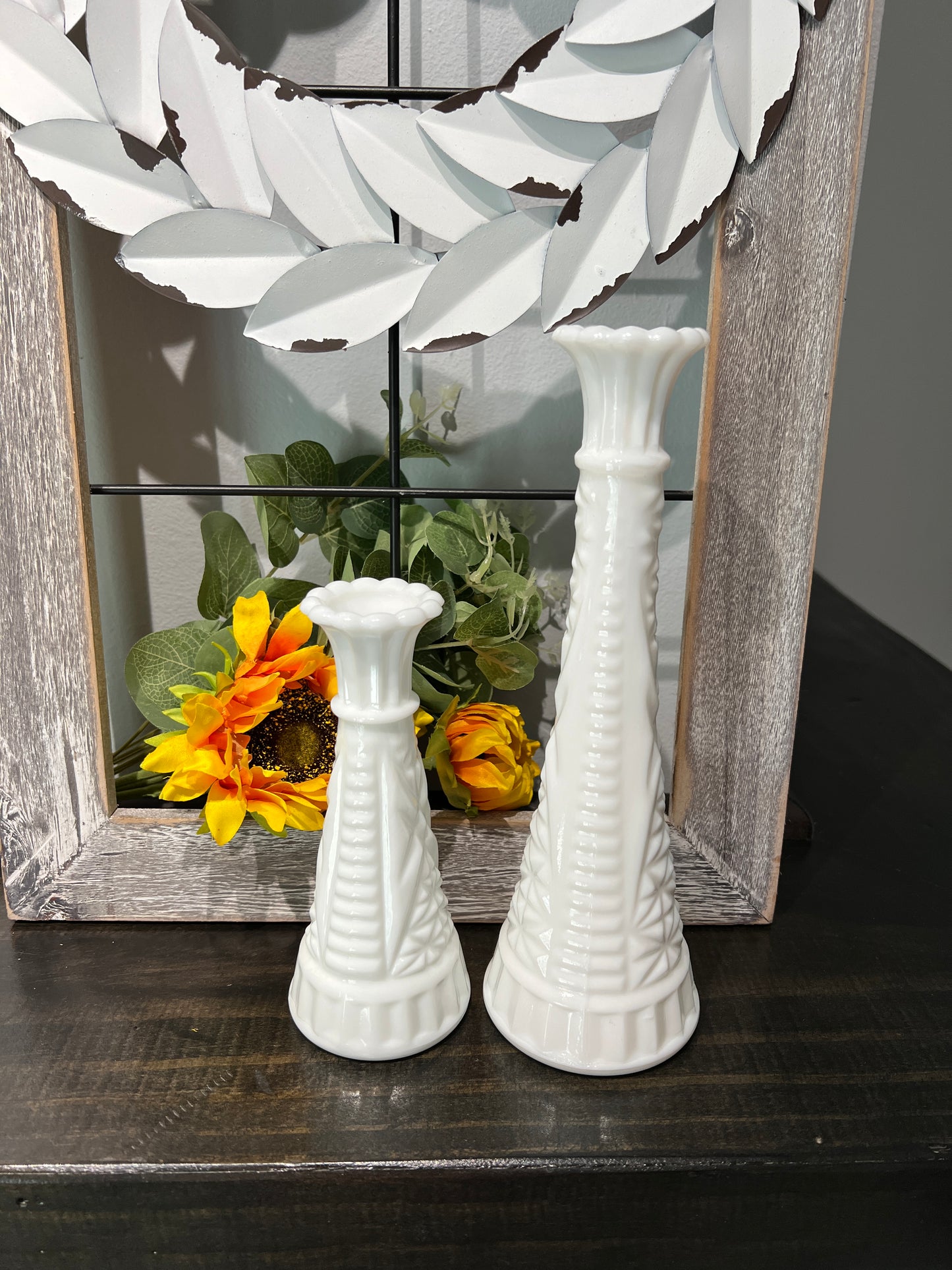 Set of Vintage Milk Glass Vases