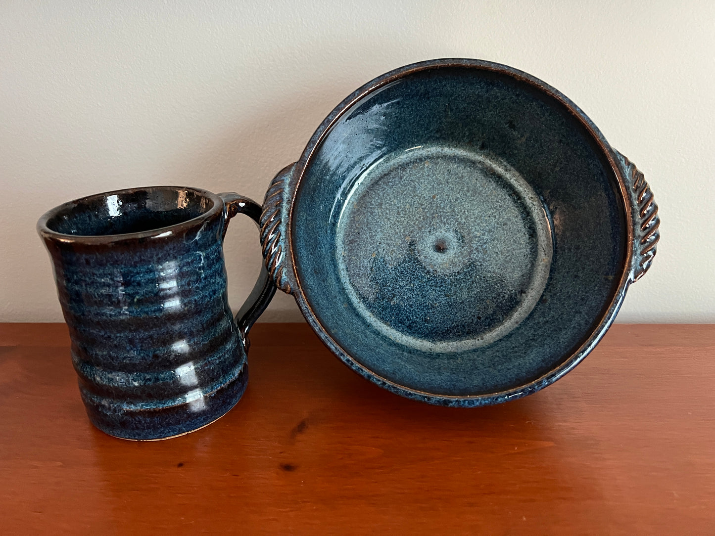 Deep Blue Handmade Pottery Bowl + Mug