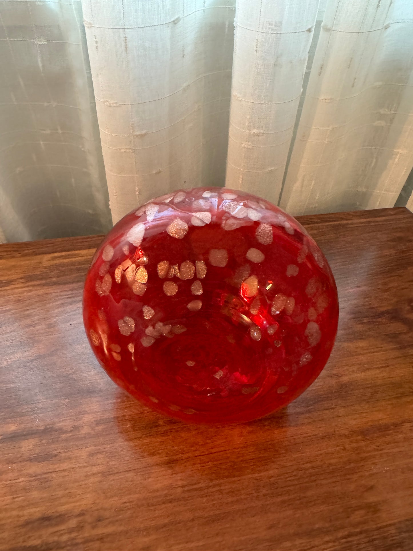 Vintage MCM Red Art Glass with Gold Accents