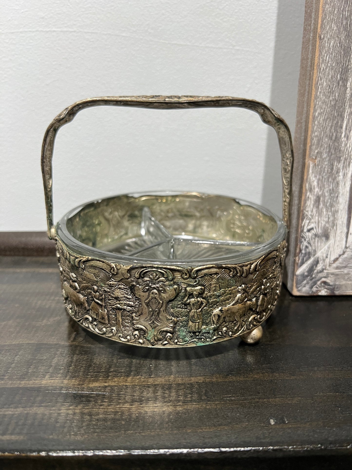 Vintage Silverplated Divided Glass Dish "Basket"