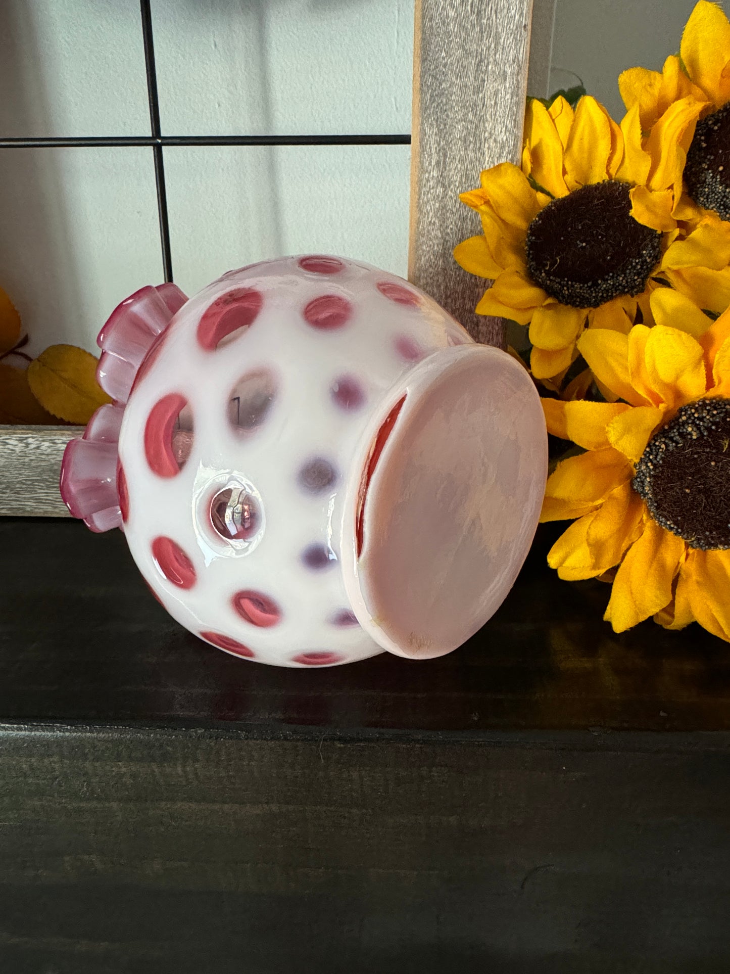 Vintage Fenton Coin Dot Cranberry Opalescent Bowl