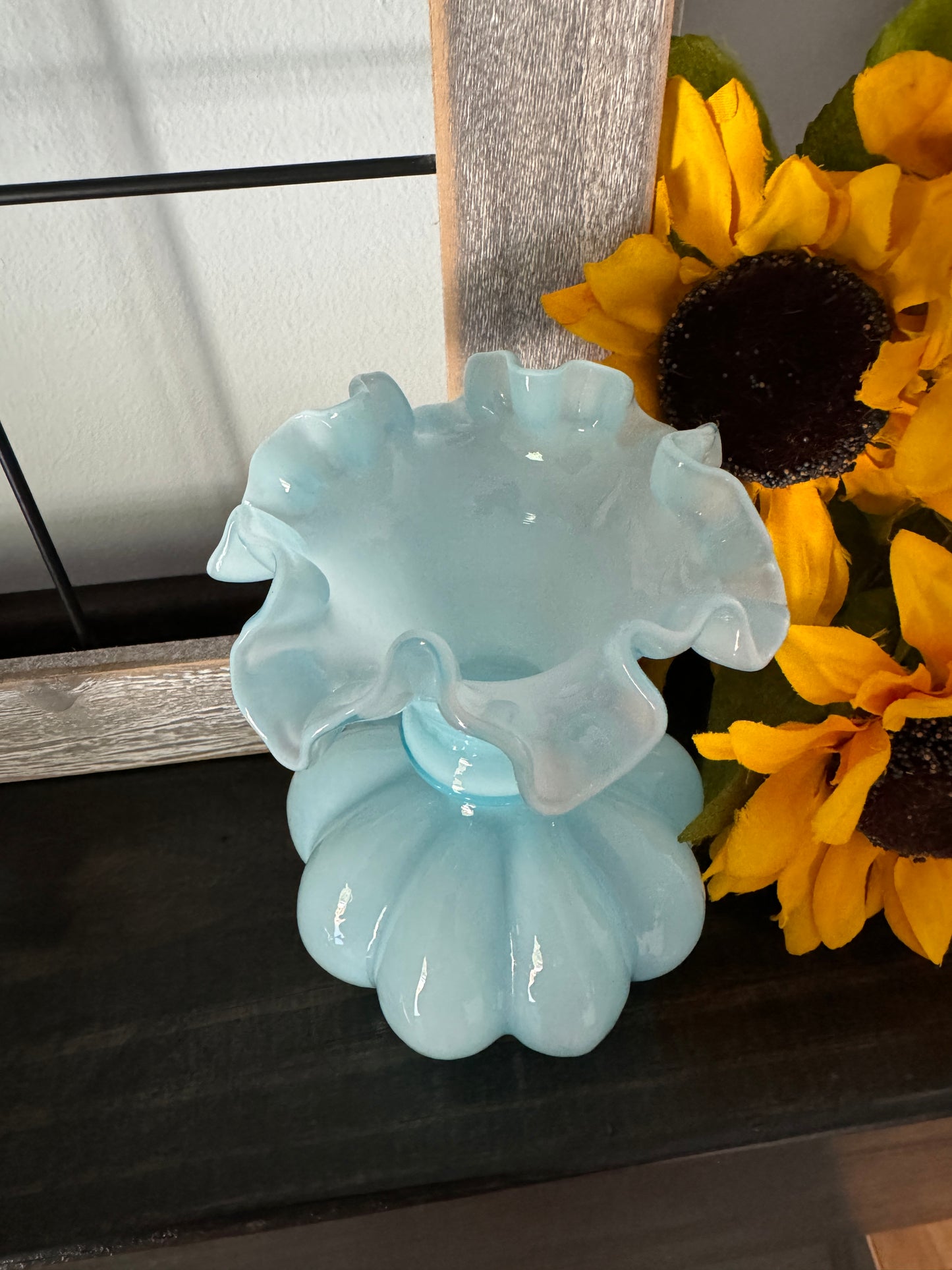 Vintage Fenton Blue Overlay Vase